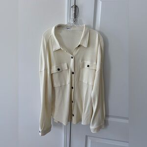 Cream Button-Up Ribbed Shirt/Cardigan